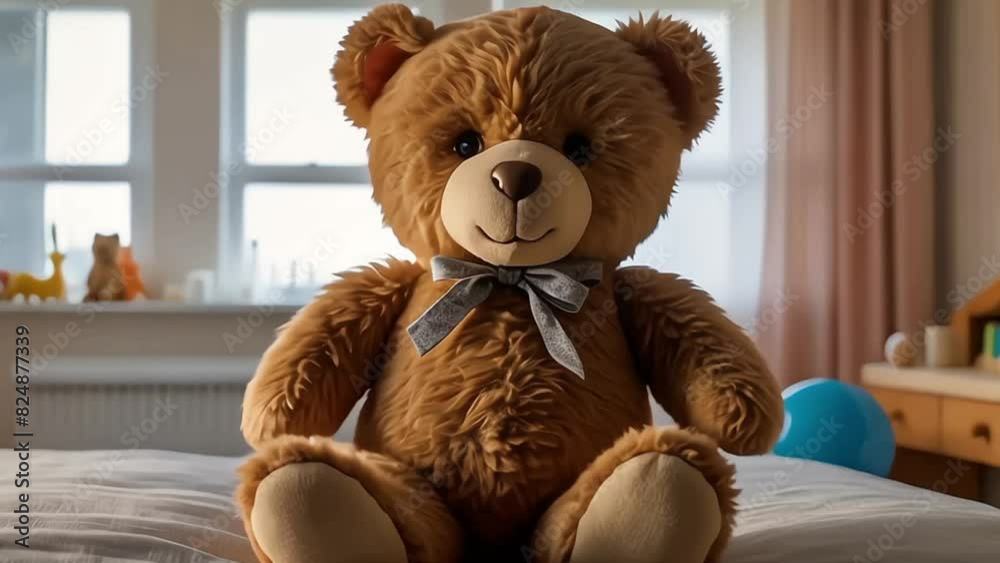 Teddy bear on kid's room with cozy interior