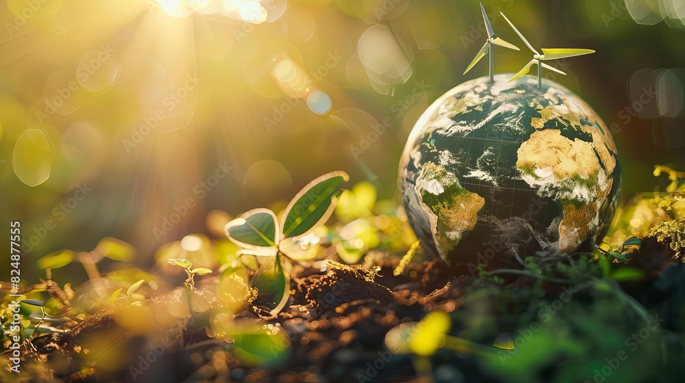 Globe integrated with renewable energy sources like wind turbines and solar panels, highlighting sustainable practices, visually stunning Globe integrated with renewable energy sources like wind turbines and solar panels, highlighting sustainable practices, visually stunning