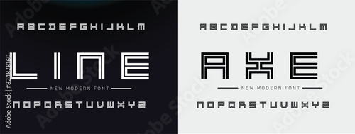 Creative Outline Double line monogram alphabet and tech fonts. Lines font regular uppercase and lowercase. Vector illustration.