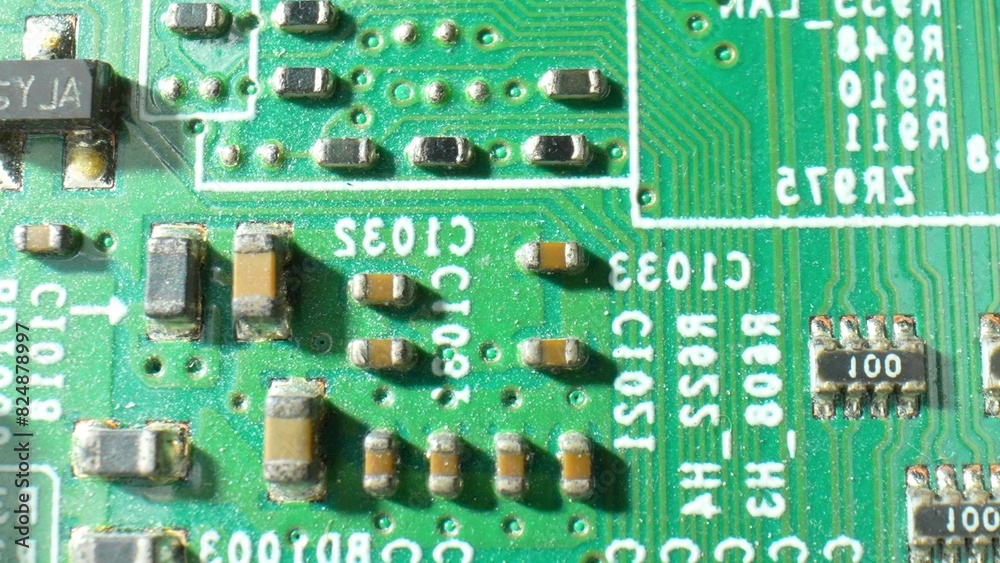 Explore the intricate world of electronics with a captivating macro of a Printed Circuit Board (PCB), unveiling its intricate pathways. Electronic devices concept.
Explore the intricate world of electronics with a captivating macro of a Printed Circuit Board (PCB), unveiling its intricate pathways. Electronic devices concept.