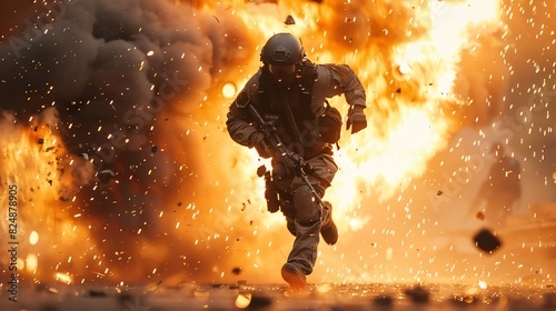 Heroic bomb disposal officer neutralizing a powerful explosive, actionpacked scene, sparks flying, hyperrealistic detail photo