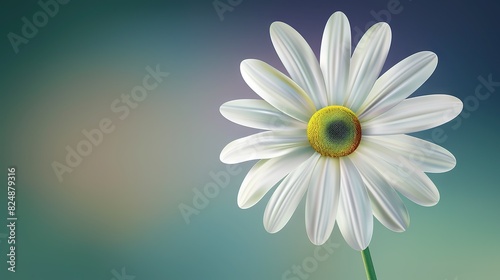  White flower with green center on blue-green background