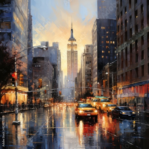 oil painting of New York streets