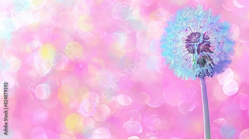   A high-resolution image of a close-up dandelion against a pastel blue and pink backdrop  with subtle blurring in the background