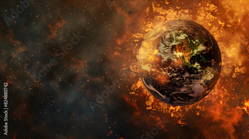 Burning Planet Earth represents climate change
 photo