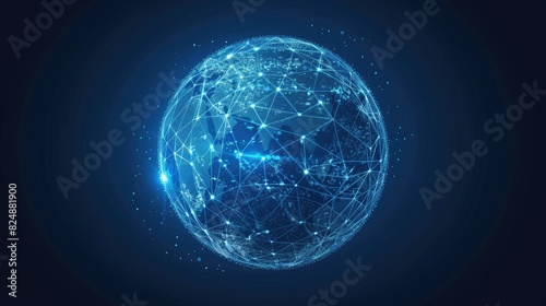 Abstract blue sphere with connecting dots and lines. Wireframe technology sphere. Big data visualization. Vector illustration.
