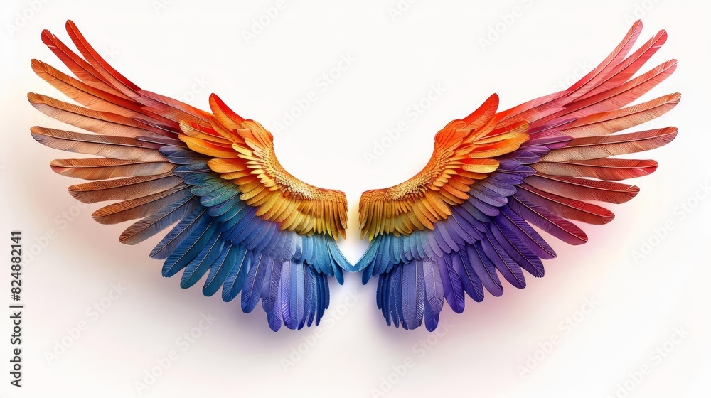 Fototapeta premium Rainbow-colored pride icon wings, symbolizing freedom and pride, isolated on a clean white background