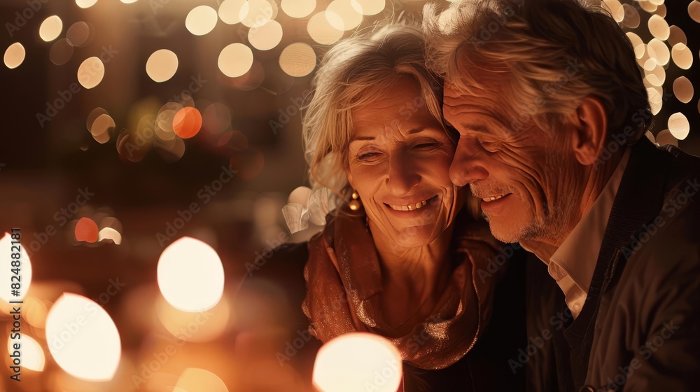 Senior couple celebrating their anniversary, exchanging loving glances and smiles, Senior couple celebrating their anniversary, exchanging loving glances and smiles,