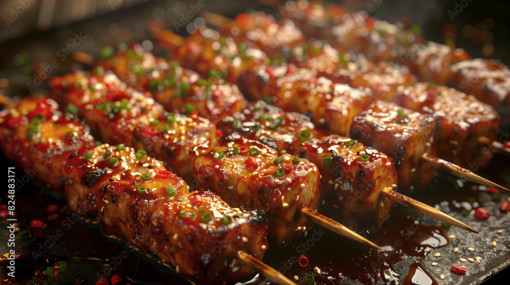 Korean BBQ skewers with a glossy glaze Korean BBQ skewers with a glossy glaze