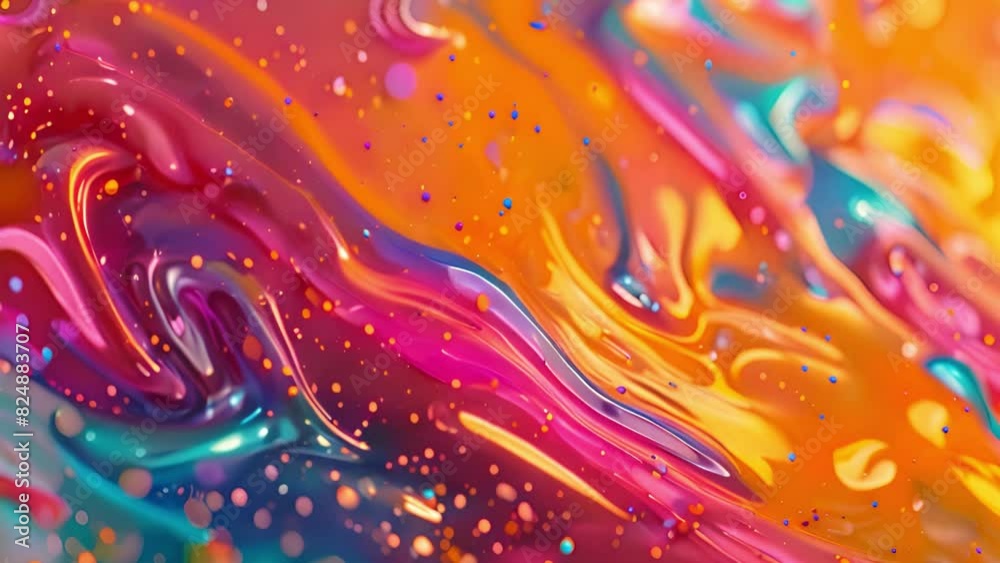 A vibrant painting with a variety of colors and numerous bubbles dispersed throughout the canvas.
