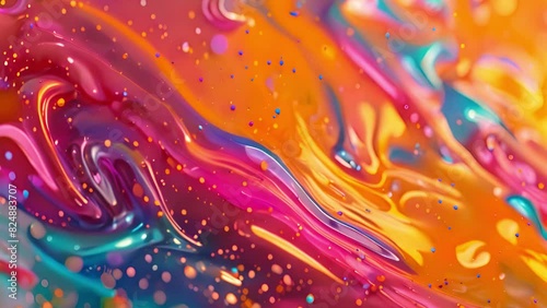 A vibrant painting with a variety of colors and numerous bubbles dispersed throughout the canvas.