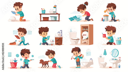 Kids everyday activities. Daily child actions cartoon
