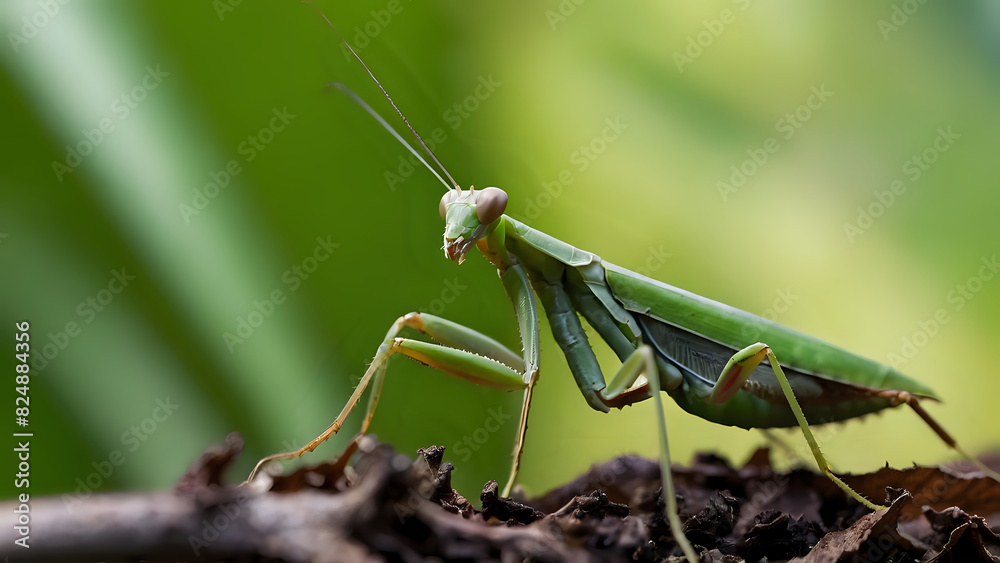 close-up view of praying mantis on leaf with blurred background close-up view of praying mantis on leaf with blurred background