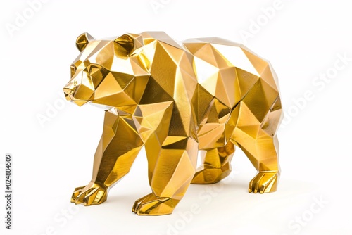 a gold bear statue on a white background photo