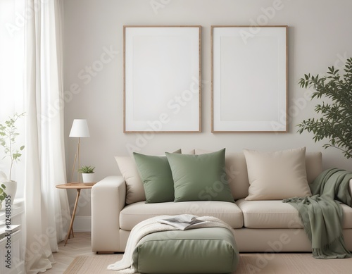 Frame mockup, ISO A paper size. Living room wall poster mockup. wall mockup. Interior mockup with house background. Modern interior design. 3D render