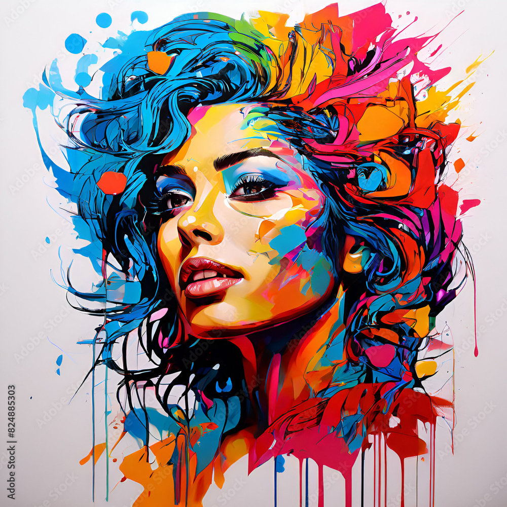 Fototapeta premium color your life art portrait of a woman with colorful painted hair,