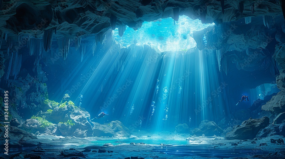 The beauty of naturally occurring underwater caves, the concept of tourism and environmental conservation. The beauty of naturally occurring underwater caves, the concept of tourism and environmental conservation.