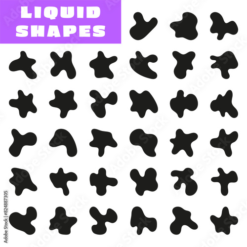Liquid shadows random shapes. Liquid irregular blob shape set. Vector illustration.