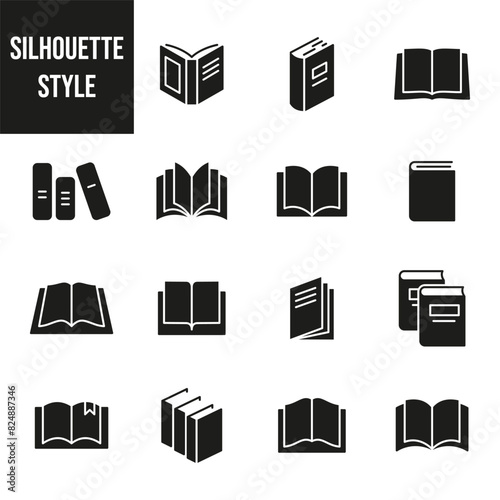 Book icon set. Silhouette style. Vector illustration.