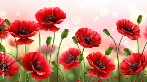   Pink background with red flowers blurred in light
