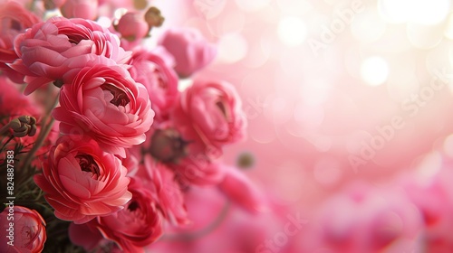  A collection of pink flowers arranged atop a wooden table and adjacent to a white vase brimming with pink blossoms