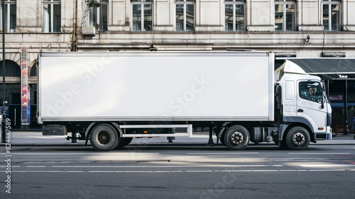 A white blank banner on the side of truck