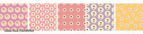 Five repeatable patterns, minimal illustration. Colorful vector simple elements, endless background.