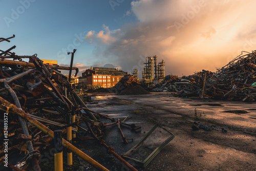 Schrottberge im Abendlicht – verlassene Industriefläche nach dem Rückbau photo