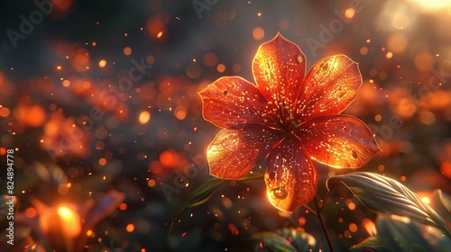  A focused image of a flower against a softened backdrop, with radiant light emanating from the flower's core