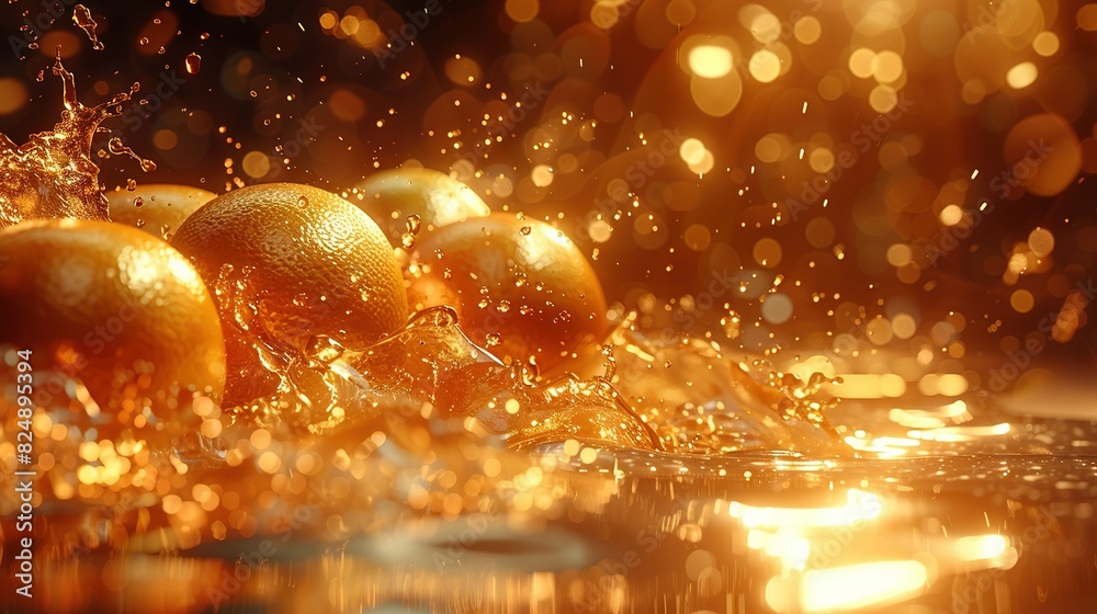 Oranges on table with gold flecks nearby Oranges on table with gold flecks nearby