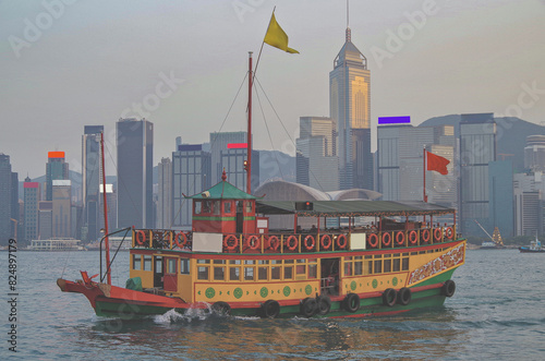 Canvas Print Panoramic skyline silhouette view of Hongkong Hong Kong Victoria Harbor and port