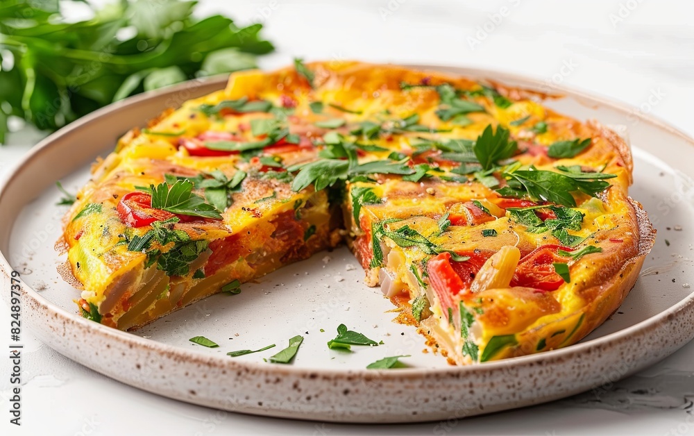 Cheesy Quiche on Plate With Slice Missing Cheesy Quiche on Plate With Slice Missing