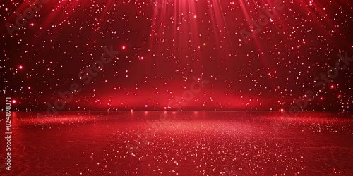 Red sparkle glitter blurred background. Glittering sequins wall. Blank empty textured effect. Creative bright vibrant red color backdrop. Shiny lights wallpaper for ads, gifts wrap, web design. Banner photo