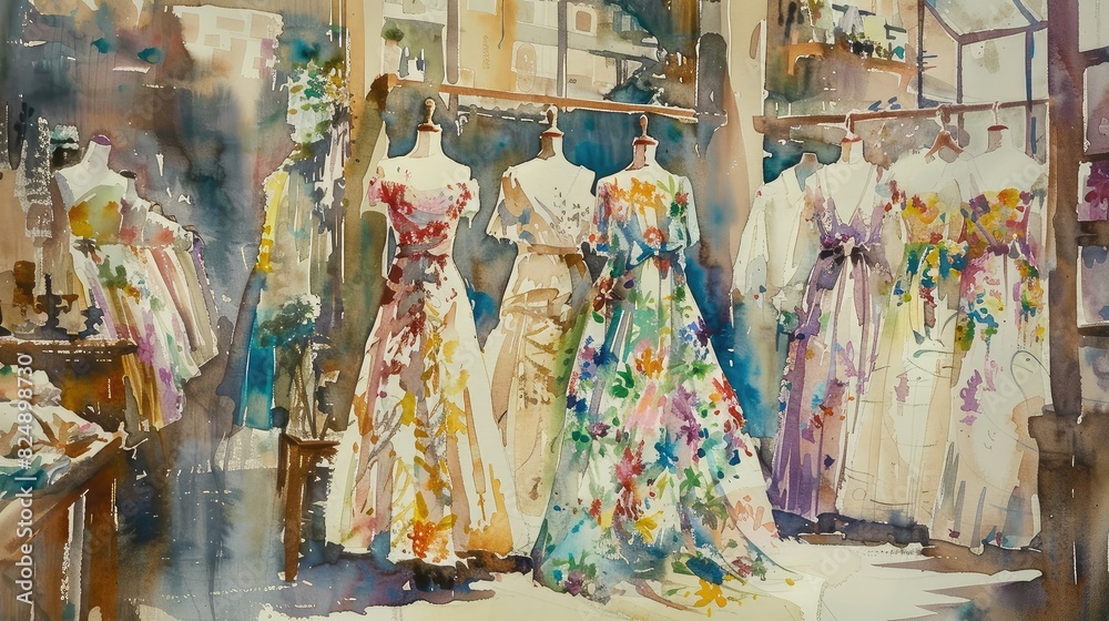An artistic rendering of mannequins adorned with flowers in a sunlit room. An artistic rendering of mannequins adorned with flowers in a sunlit room.