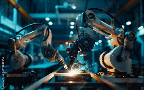 Robotic arms welding in a high-tech industrial facility. © OLGA