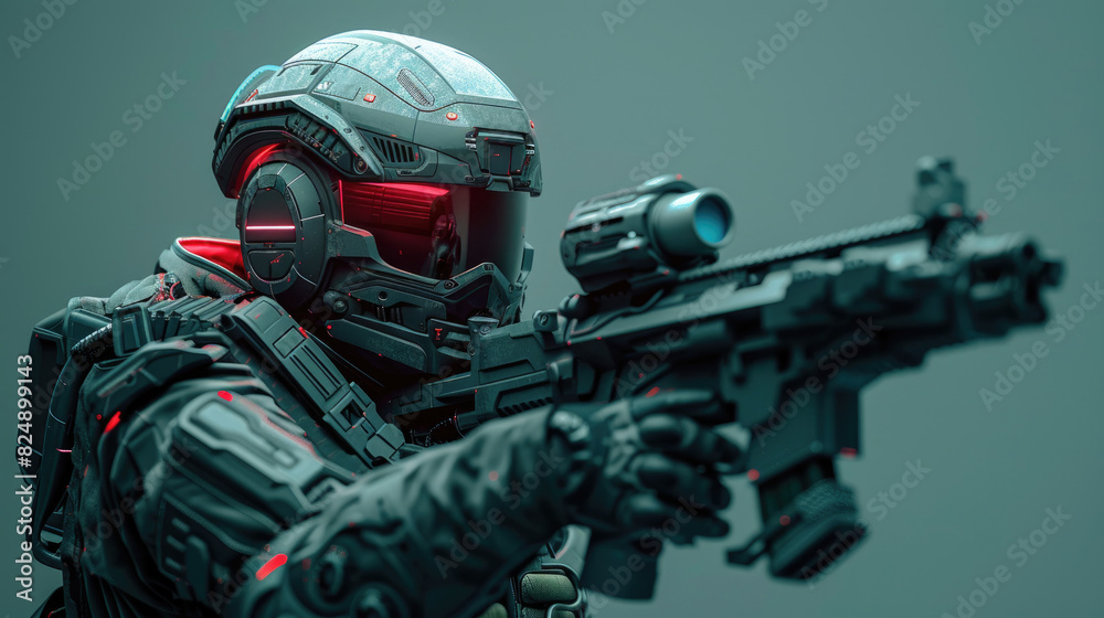 Futuristic Soldier with Modern Tech Weapons Futuristic Soldier with Modern Tech Weapons