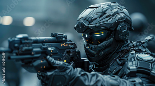 Futuristic Soldier with Modern Tech Weapons