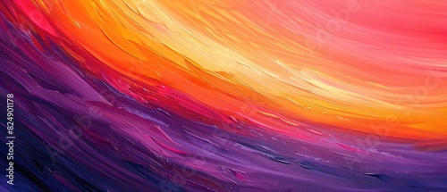 An abstract representation of a tropical sunset, with bold streaks of oranges, pinks, and purples merging in the sky. Sharp contrast and vivid colors.