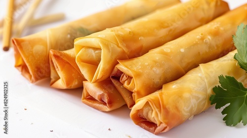 Vietnamese vegeratian egg rolls, cha gio chay on white background. Generative Ai photo