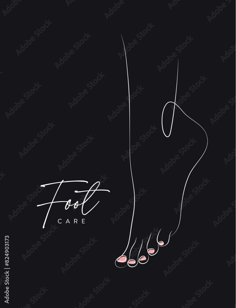 Foot care leg silhouette illustration drawing in linear style on black background