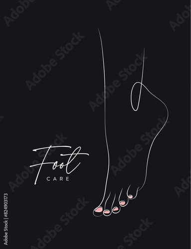 Foot care leg silhouette illustration drawing in linear style on black background