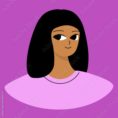 Face of a young black girl. African american brunette. Cartoon character design in flat style isolated on backround