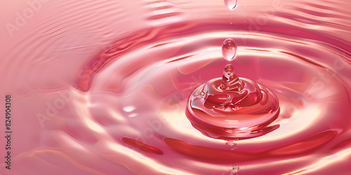 Drop of water on white bowl red tones bluish waves, Water droplets falling on the red water surface Creating small waves
