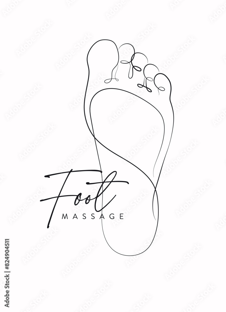 Foot massage silhouette illustration drawing in linear style on white background