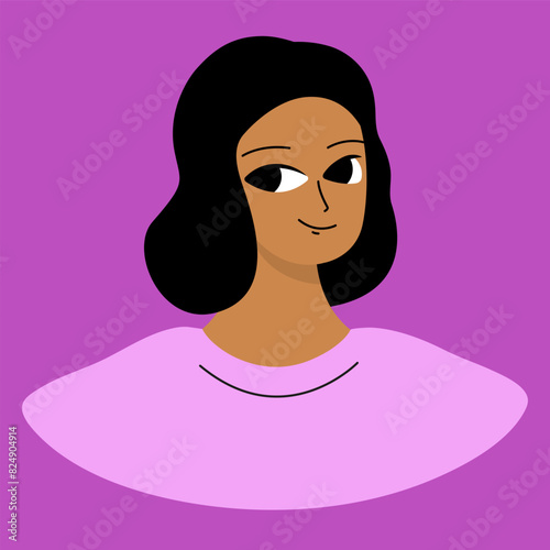Face of a young black girl. African american brunette. Cartoon character design in flat style isolated on backround