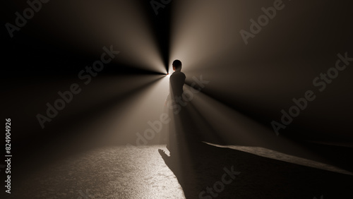 Принти на полотні 3d render of a person holding an extremely bright object against a dark background