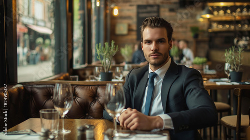 portrait of a businessman sitting in a restaurant waiting for meeting with an investor 
