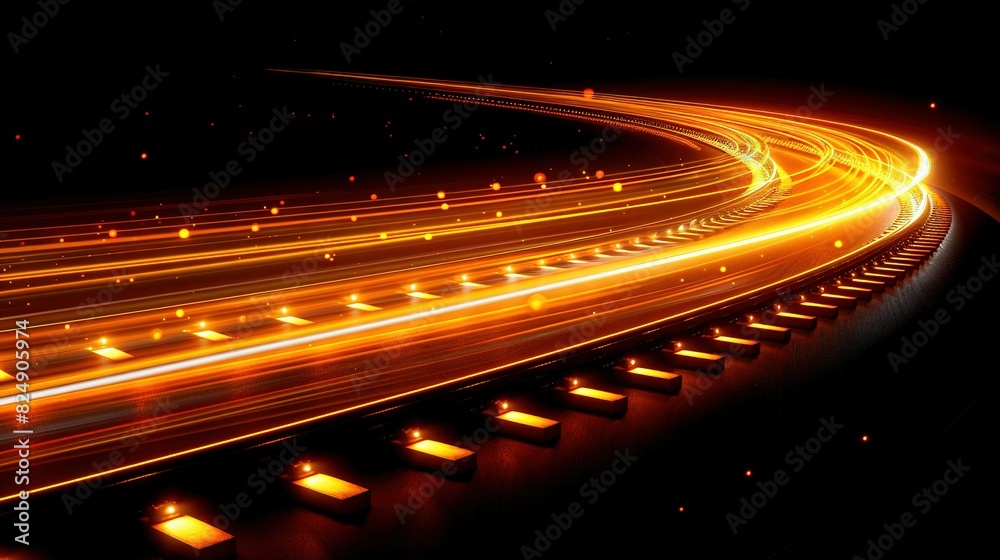 A stunning long-exposure shot of a highway lit up at night, featuring mesmerizing light streaks down the center lane and vibrant streetlights lining the sides A stunning long-exposure shot of a highway lit up at night, featuring mesmerizing light streaks down the center lane and vibrant streetlights lining the sides