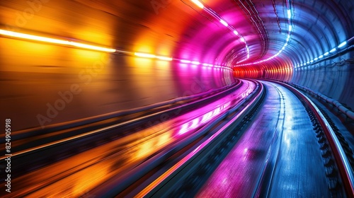   A train passing through a tunnel illuminated by lights on both sides of the track © Shanti