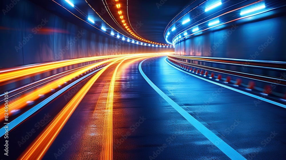 A tunnel with heavy traffic leads up to a street filled with traffic lights at its end A tunnel with heavy traffic leads up to a street filled with traffic lights at its end